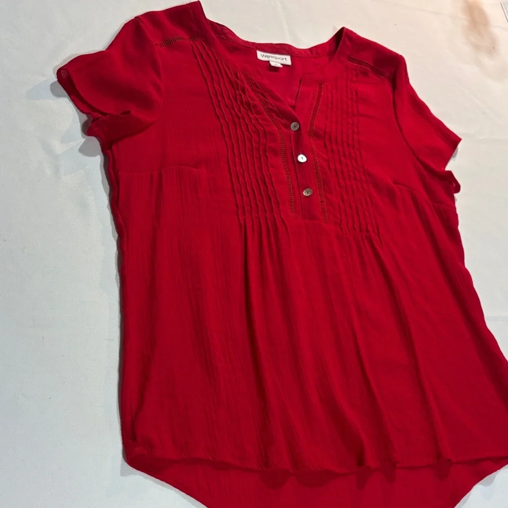 Westport Red Button-Down Blouse Large short sleeve - Picture 14 of 16